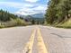 Paved road leading to the property with mountain views in the background at 456 Crystal Ridge Rd, Evergreen, CO 80439