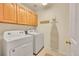 Convenient laundry room with washer, dryer, and cabinets at 9609 Golden Eagle Dr, Highlands Ranch, CO 80129