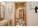 Bathroom with a granite vanity and geometric tile floor at 1919 3Rd Ave, Longmont, CO 80501