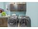 Bright laundry room, featuring modern Samsung washer and dryer, and ample cabinetry at 2392 S Lupine Way, Denver, CO 80228