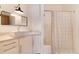 Bathroom with updated vanity, vessel sink, and shower/tub combo at 3823 Castle Butte, Castle Rock, CO 80109