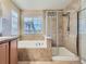 Spacious primary bathroom featuring a jetted tub, separate shower, and tile work at 10916 Towerbridge Rd, Highlands Ranch, CO 80130