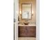Powder room with copper sink, custom cabinetry, and tiled floors at 100 Detroit St # 406, Denver, CO 80206