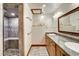 Elegant bathroom with granite countertops and walk-in shower at 120 Windwood Cir, Breckenridge, CO 80424