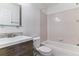 Bathroom with a tub, toilet, vanity, and a mirrored medicine cabinet at 1246 S Zeno Cir # E, Aurora, CO 80017