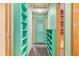Hallway with built-in shelving and green painted walls at 746 Bow Mountain Rd, Boulder, CO 80304