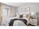 Bright bedroom with a queen-size bed, nightstands, and window coverings at 3958 N Riviera Ct, Aurora, CO 80019