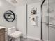 Clean basement bathroom, featuring a walk-in shower and modern vanity at 261 Lafayette St, Louisville, CO 80027