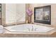 Corner soaking tub with fireplace and large window at 11533 Dahlia St, Thornton, CO 80233