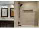 Modern bathroom with granite countertops and a walk-in shower at 537 Moonstone Rd, Breckenridge, CO 80424