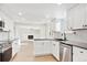 Modern kitchen with white cabinets, stainless steel appliances and breakfast bar at 7911 Lewis Ct, Arvada, CO 80005