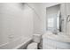 Clean bathroom with a bathtub, toilet, and vanity at 3302 N Highlands Creek Pkwy, Aurora, CO 80019