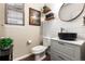 Modern powder room with a unique vessel sink and shiplap feature wall at 8827 Gore St, Arvada, CO 80007