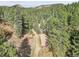 Aerial view shows home's location within a dense forest setting at 5200 Parmalee Gulch Rd, Indian Hills, CO 80454