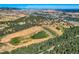 Aerial view of property showing pond and surrounding landscape at 801 Panorama Dr, Golden, CO 80401