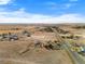 Aerial view of a house and surrounding farmlands at 54686 E Bobcat Ln, Strasburg, CO 80136