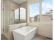 Modern bathroom with soaking tub, walk-in shower, and natural light at 6196 Oxford Peak Ln, Castle Rock, CO 80108