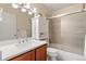 Updated bathroom with quartz countertop and tub shower at 1150 Inca St # 27, Denver, CO 80204