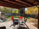 Covered patio with table and chairs, overlooking the backyard at 12484 E Alaska Ave, Aurora, CO 80012