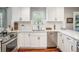 Modern kitchen with white cabinets, quartz countertops, and stainless steel appliances at 11022 E Fair Cir, Englewood, CO 80111