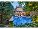 Inviting swimming pool with brick coping and lounge chairs in a backyard oasis at 1281 S High St, Denver, CO 80210