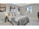 Spacious bedroom with striped bedding and two windows offering natural light at 4750 E Louisiana Ave, Denver, CO 80246