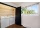 Convenient laundry room with washer, dryer, and shelving at 1495 S Elm St, Denver, CO 80222