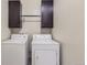 Convenient laundry area with washer, dryer, and storage cabinets at 6655 S Shawnee St, Aurora, CO 80016