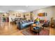 Open living and dining area with hardwood floors, leather sofa, and rustic decor at 9941 Ammons Cir, Broomfield, CO 80021