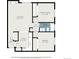 Floor plan showing a two-bedroom, one-bathroom apartment at 801 N Pennsylvania St # 405, Denver, CO 80203