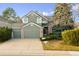 Two-story house with a gray exterior, two-car garage, and landscaped yard at 8154 Lone Maple Ln, Lone Tree, CO 80124