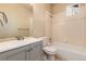Clean bathroom, shower/tub combo, vanity with mirror at 22264 E Frost Pl, Aurora, CO 80016