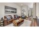 Cozy game room with a leather couch, coffee table, and a view to the backyard at 378 River Park Dr, Breckenridge, CO 80424
