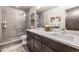 Modern bathroom with double vanity, a large walk-in shower, and elegant tile work at 378 River Park Dr, Breckenridge, CO 80424