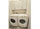Laundry room with washer and dryer, and overhead cabinets at 6435 E Cedar Ave, Denver, CO 80224