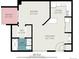 Floor plan showcasing a one-bedroom apartment with a balcony, kitchen, living room, and bathroom at 8701 Huron St # 8-211, Thornton, CO 80260