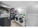 Basement laundry room with washer, dryer and storage shelving at 2371 Locust St, Denver, CO 80207