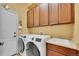 Laundry room with washer, dryer, cabinets, and utility sink at 6145 S Paris St, Greenwood Village, CO 80111