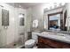 Bathroom with walk-in shower, vanity, and toilet at 1003 Boreas Pass Rd, Breckenridge, CO 80424