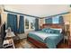 Main bedroom with a large bed, teal bedding and plenty of natural light at 27425 Spruce Ln, Evergreen, CO 80439