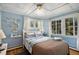 Charming bedroom with a blue color scheme, a comfortable bed, and hardwood floors at 27425 Spruce Ln, Evergreen, CO 80439
