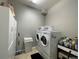 Convenient laundry room with washer, dryer, and ample storage at 12207 Stone Timber Ct, Parker, CO 80134