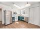 Modern kitchen with stainless steel appliances and dark teal cabinetry at 1646 S Deframe St # A1, Lakewood, CO 80228