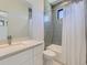 Clean bathroom with tub shower combo and white vanity at 3534 Running Deer Dr, Castle Rock, CO 80109