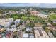 Aerial view of neighborhood, showing houses, parks, and a school at 2854 Eliot St, Denver, CO 80211