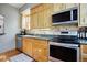 Kitchen boasts wood cabinets, stainless steel appliances, and a tiled backsplash at 209 10Th Ave, Idaho Springs, CO 80452