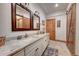 Basement bathroom with double vanity and granite countertops at 934 S Perry Park Rd, Sedalia, CO 80135