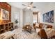 Bright living room with exposed brick, modern furnishings, and a cozy atmosphere at 1516 Lafayette St, Denver, CO 80218
