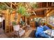 Spacious living room with wood walls, high ceilings, and abundant plants at 80 Outlook Dr, Golden, CO 80403