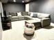 Finished basement with sectional sofa and a large TV at 10330 W Jewell Ave # A, Lakewood, CO 80232